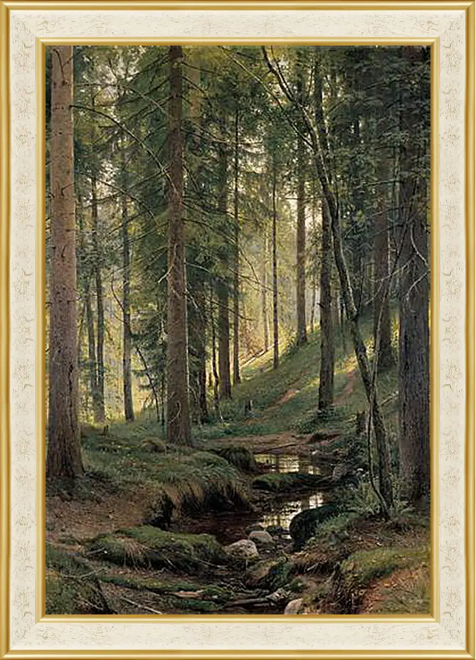Картина в раме - Ручей в лесу (На косогоре). Иван Шишкин