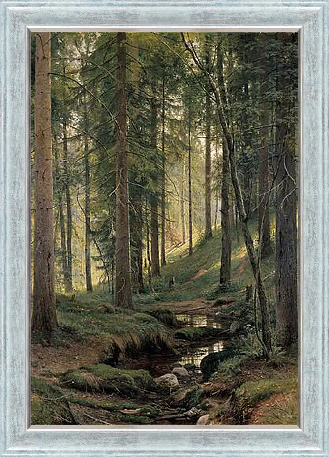 Картина в раме - Ручей в лесу (На косогоре). Иван Шишкин
