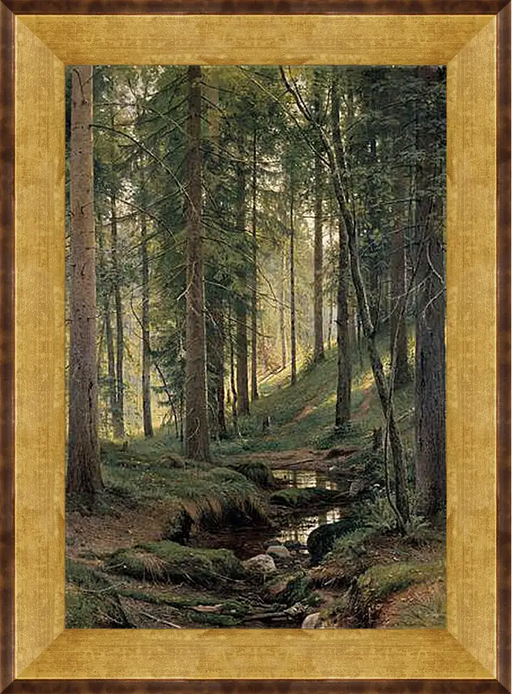 Картина в раме - Ручей в лесу (На косогоре). Иван Шишкин