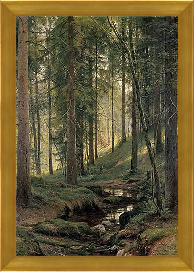 Картина в раме - Ручей в лесу (На косогоре). Иван Шишкин