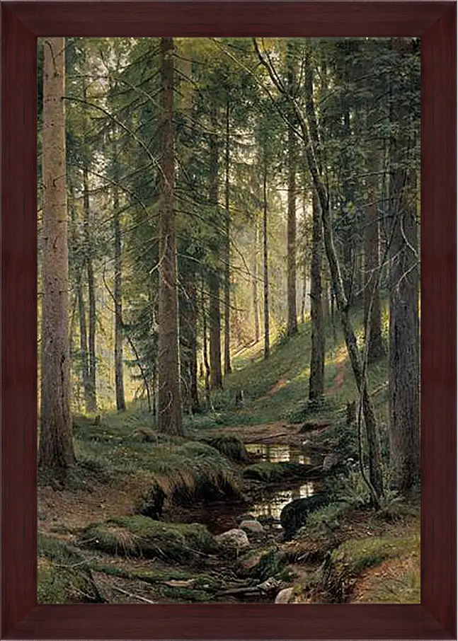 Картина в раме - Ручей в лесу (На косогоре). Иван Шишкин
