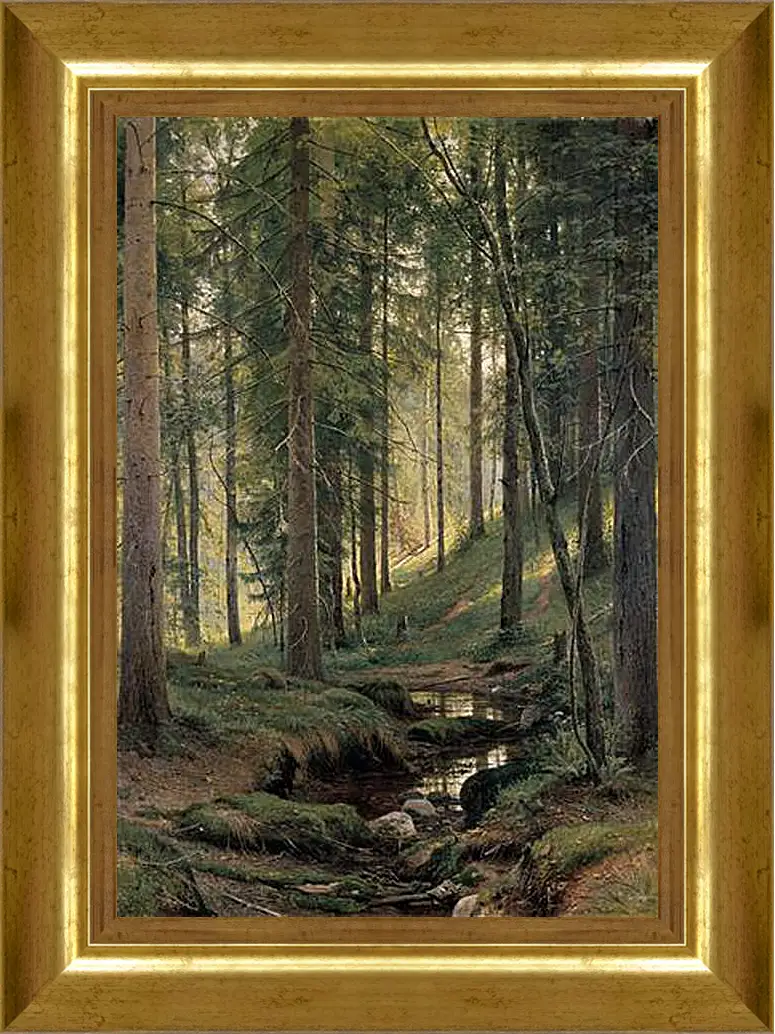 Картина в раме - Ручей в лесу (На косогоре). Иван Шишкин