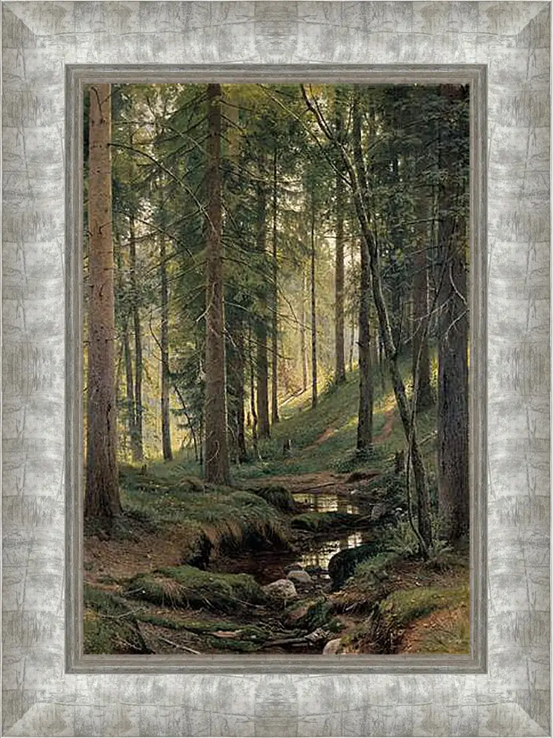 Картина в раме - Ручей в лесу (На косогоре). Иван Шишкин