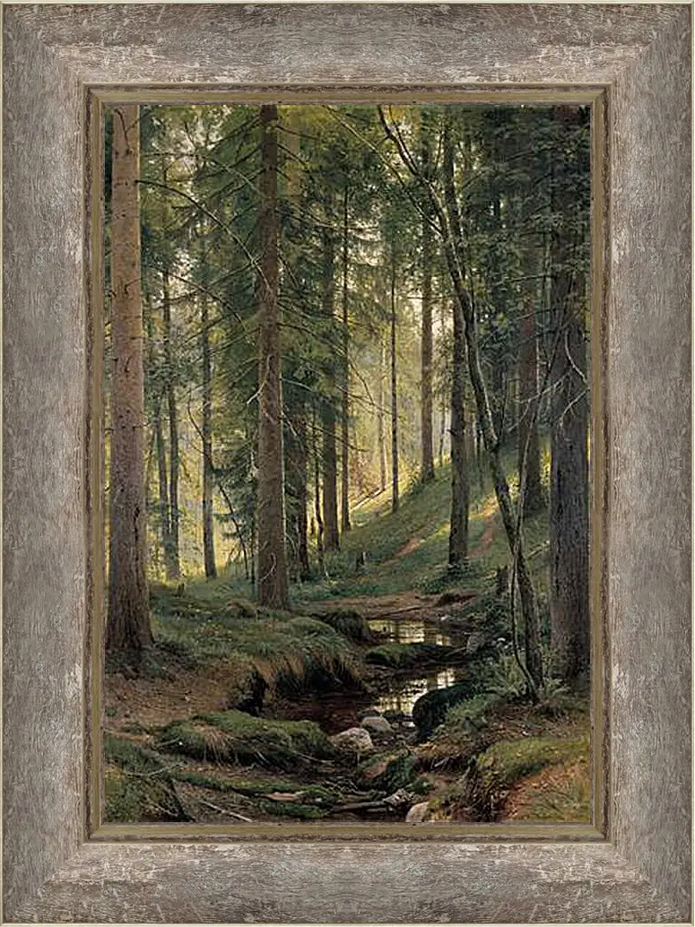 Картина в раме - Ручей в лесу (На косогоре). Иван Шишкин