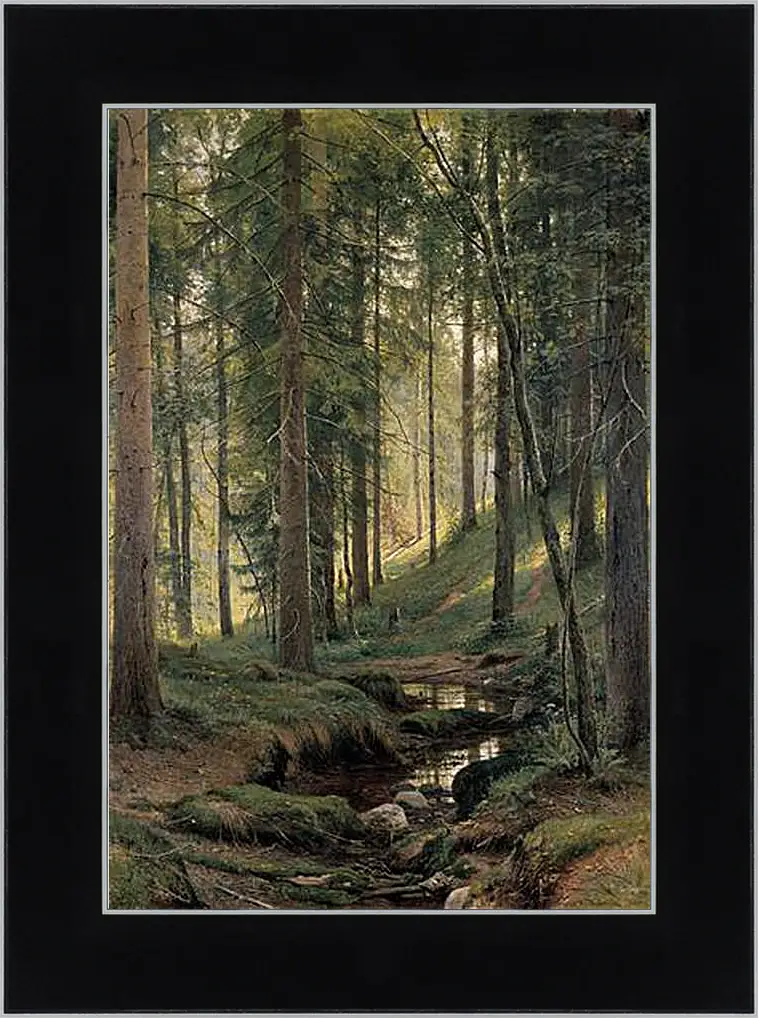 Картина в раме - Ручей в лесу (На косогоре). Иван Шишкин