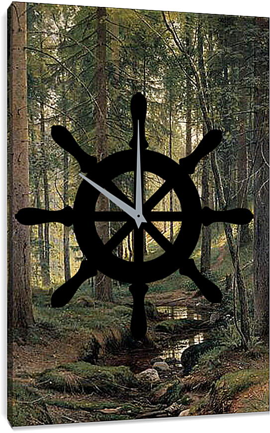 Часы картина - Ручей в лесу (На косогоре). Иван Шишкин
