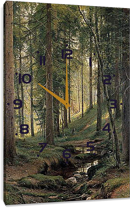 Часы картина - Ручей в лесу (На косогоре). Иван Шишкин
