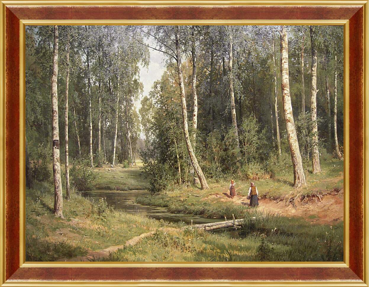 Картина в раме - Ручей в берёзовом лесу. Иван Шишкин