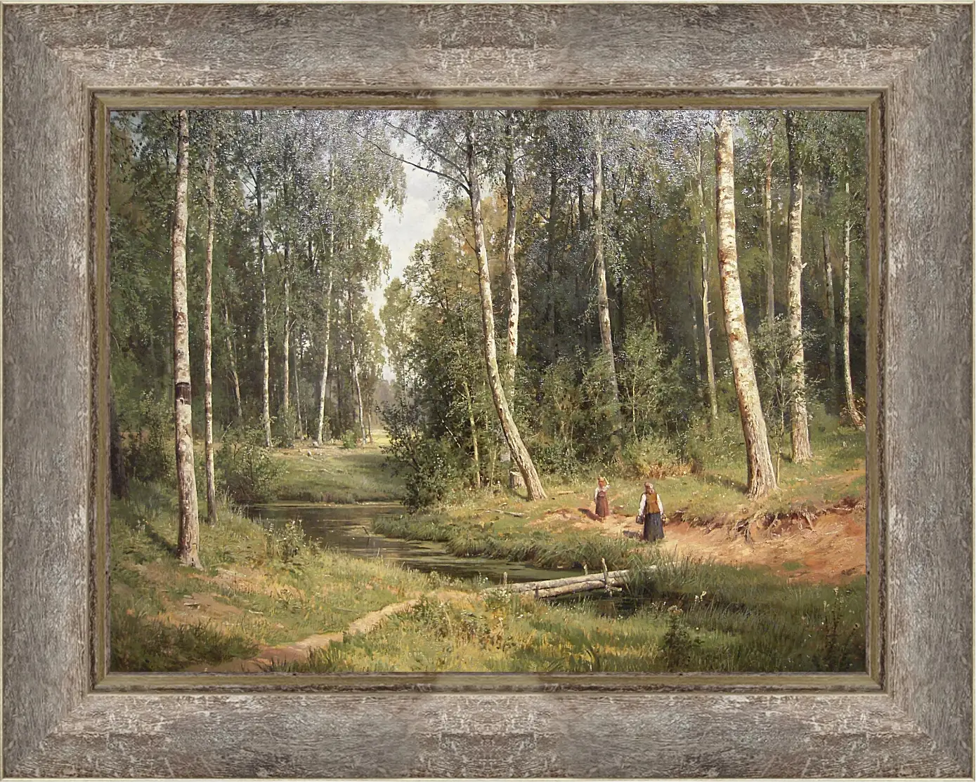 Картина в раме - Ручей в берёзовом лесу. Иван Шишкин