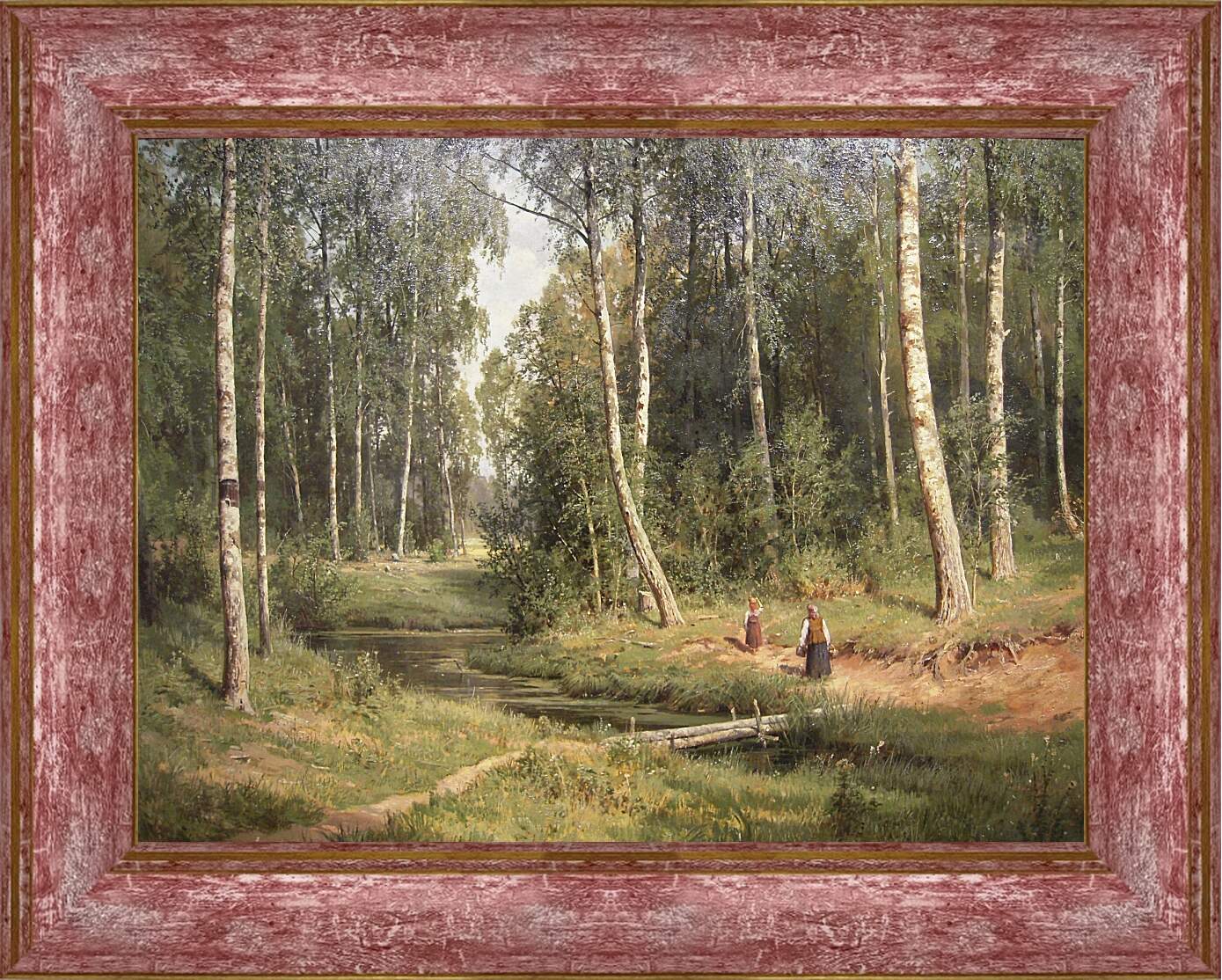 Картина в раме - Ручей в берёзовом лесу. Иван Шишкин