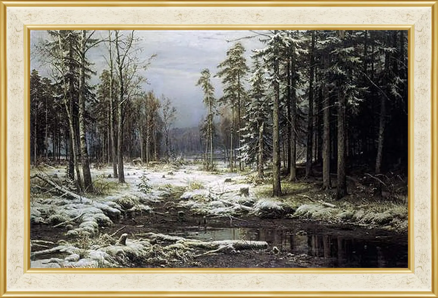 Картина в раме - Первый Снег. Иван Шишкин