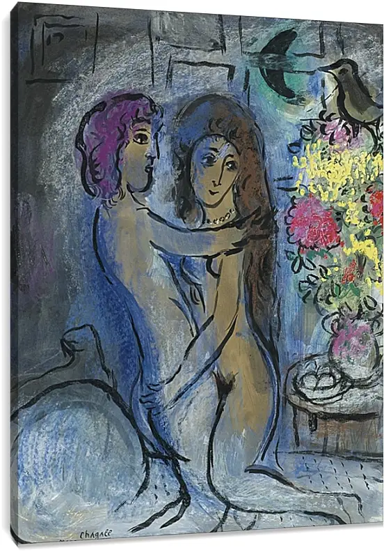 Постер на подрамнике - Le Couple Bleu. (Голубая пара) Марк Шагал Постер на подрамнике - Le Couple Bleu. (Голубая пара) Марк Шагал