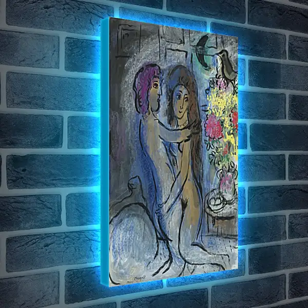 Лайтбокс световая панель - Le Couple Bleu. (Голубая пара) Марк Шагал Лайтбокс световая панель - Le Couple Bleu. (Голубая пара) Марк Шагал