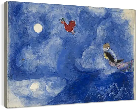 Постер на подрамнике - Aleko and Zemphira by Moonlight, decor for Aleko. Марк Шагал Постер на подрамнике - Aleko and Zemphira by Moonlight, decor for Aleko. Марк Шагал