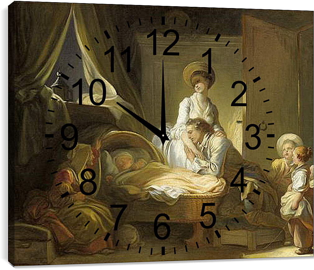 Часы картина - La Visite a la nourrice. Жан Оноре Фрагонар
