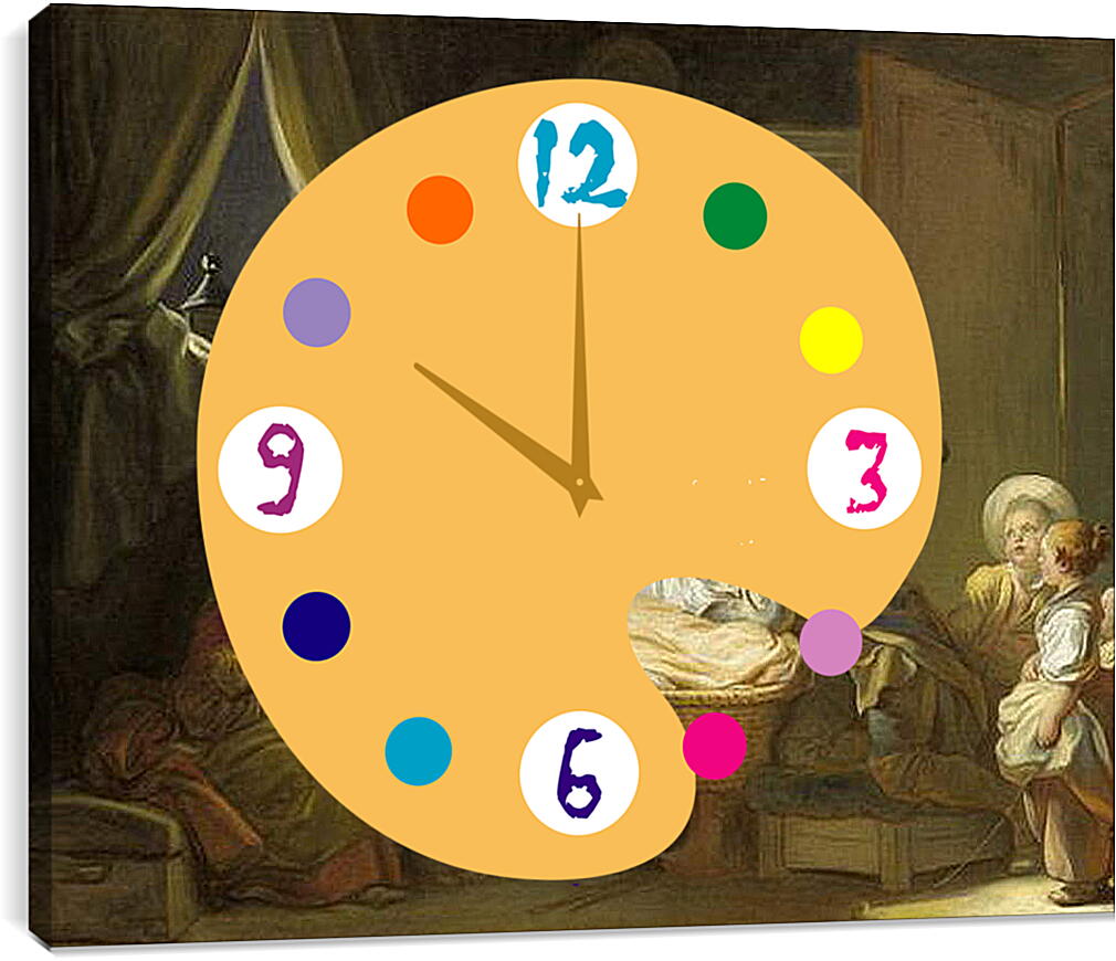 Часы картина - La Visite a la nourrice. Жан Оноре Фрагонар
