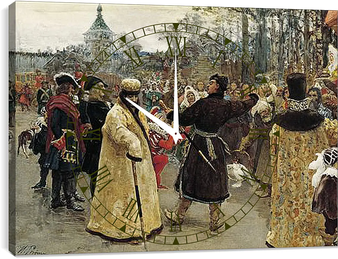 Часы картина - Приезд царей Петра и Иоанна. Илья Репин