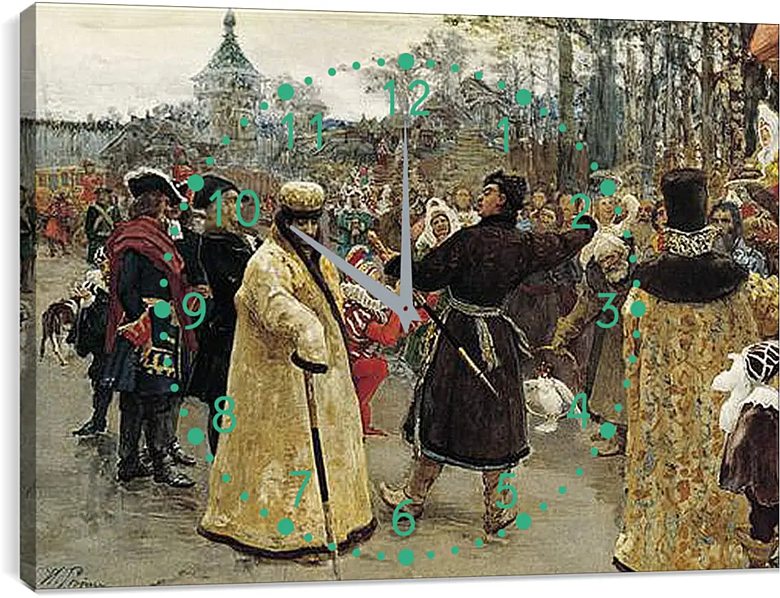 Часы картина - Приезд царей Петра и Иоанна. Илья Репин