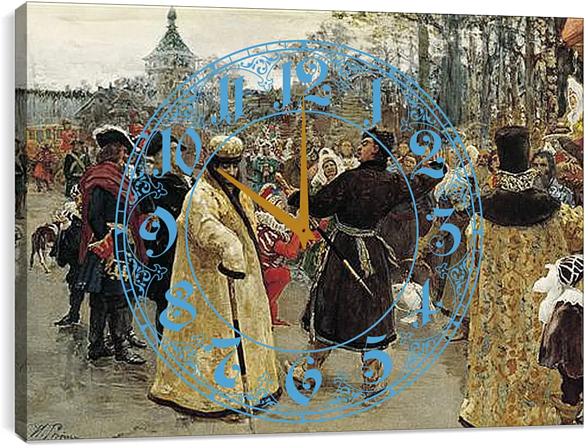 Часы картина - Приезд царей Петра и Иоанна. Илья Репин