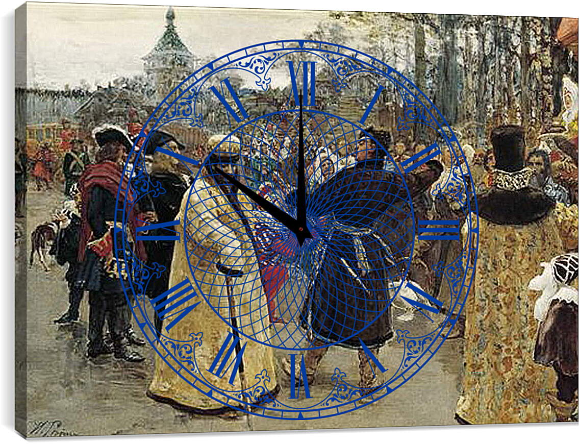Часы картина - Приезд царей Петра и Иоанна. Илья Репин
