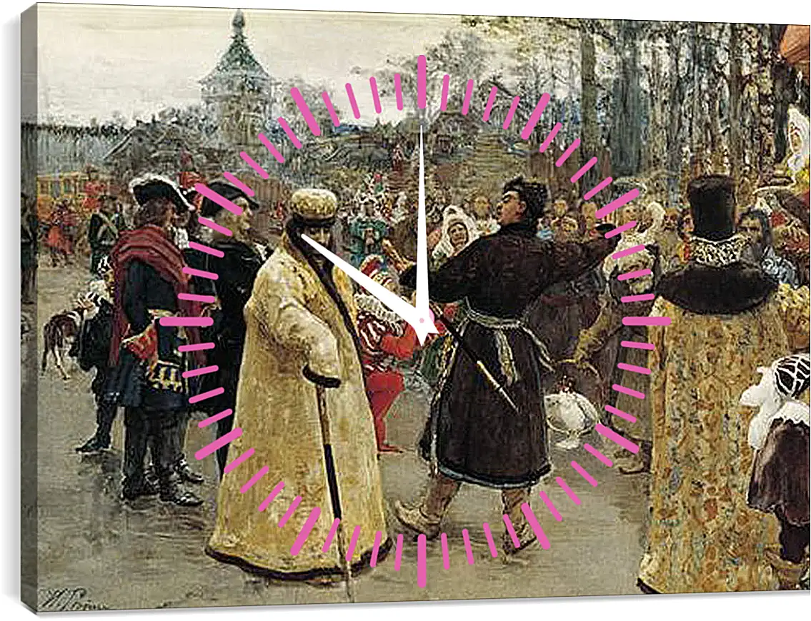 Часы картина - Приезд царей Петра и Иоанна. Илья Репин