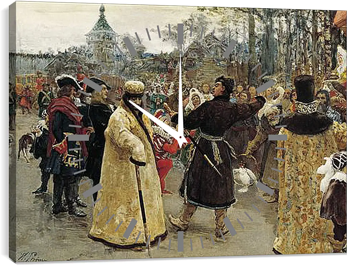 Часы картина - Приезд царей Петра и Иоанна. Илья Репин