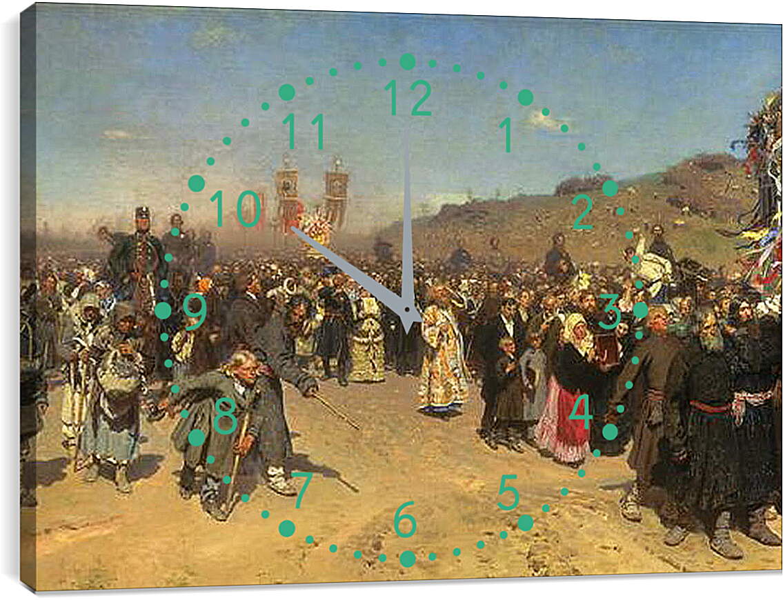 Часы картина - Крестный ход в Курской губернии. Илья Репин
