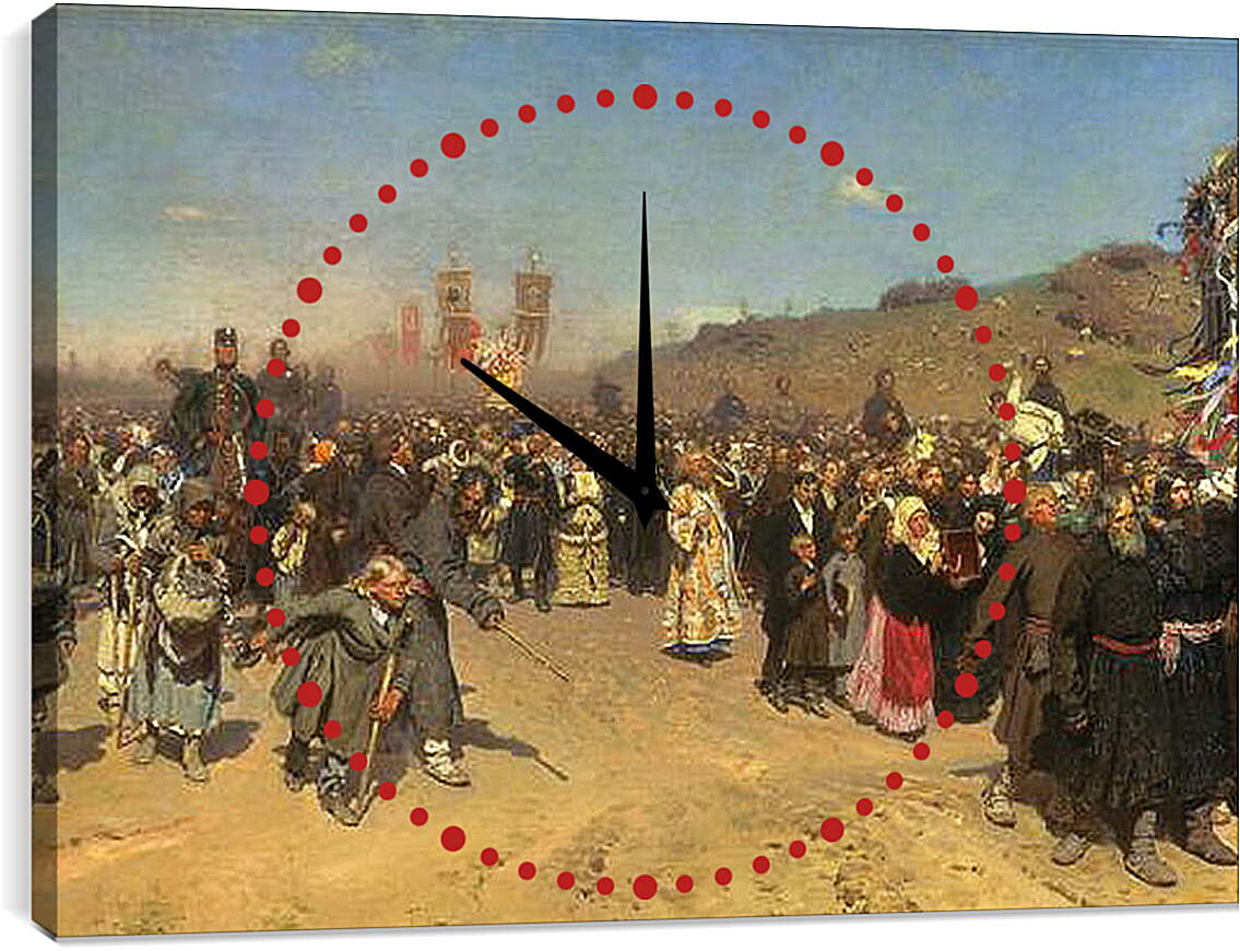 Часы картина - Крестный ход в Курской губернии. Илья Репин
