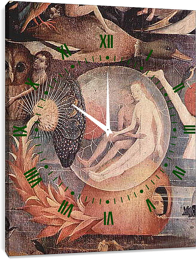 Часы картина - Сад земных наслаждений фрагмент. Иероним Босх

