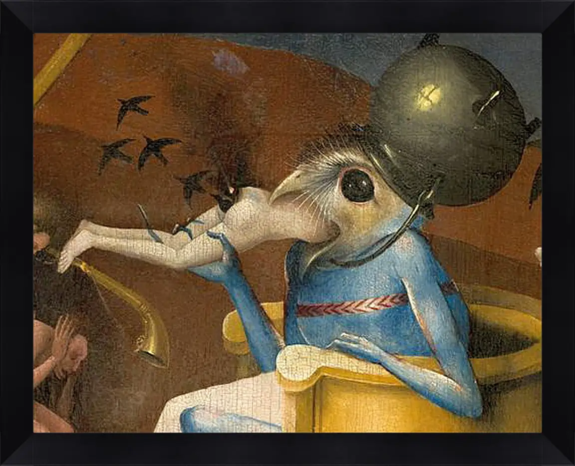 Картина в раме - Bird-headed monster or The Prince of Hell - close-up head. Иероним Босх