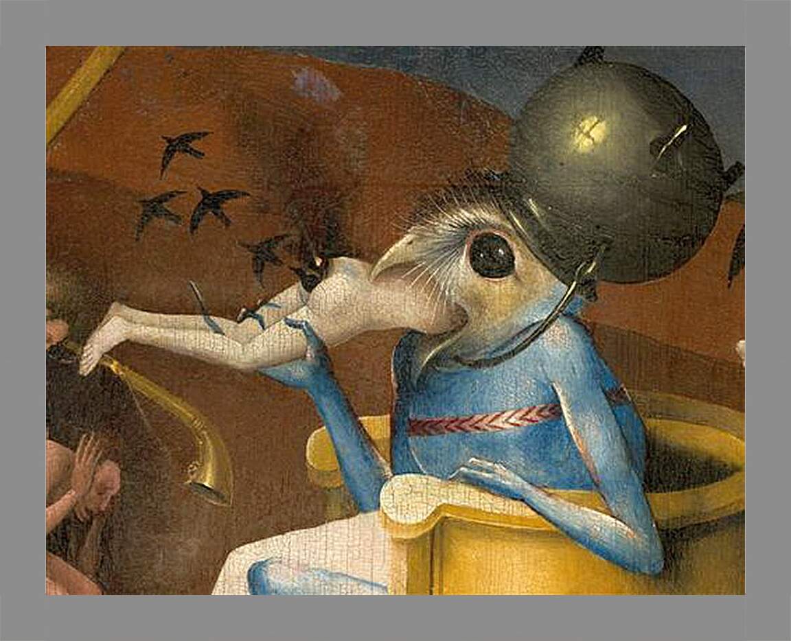Картина в раме - Bird-headed monster or The Prince of Hell - close-up head. Иероним Босх
