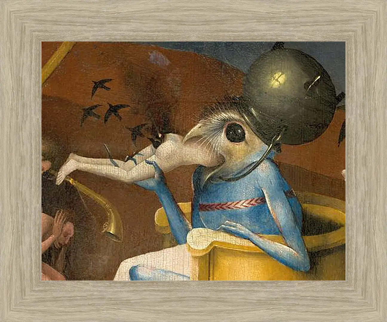 Картина в раме - Bird-headed monster or The Prince of Hell - close-up head. Иероним Босх