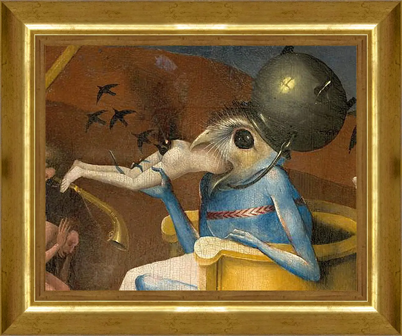 Картина в раме - Bird-headed monster or The Prince of Hell - close-up head. Иероним Босх