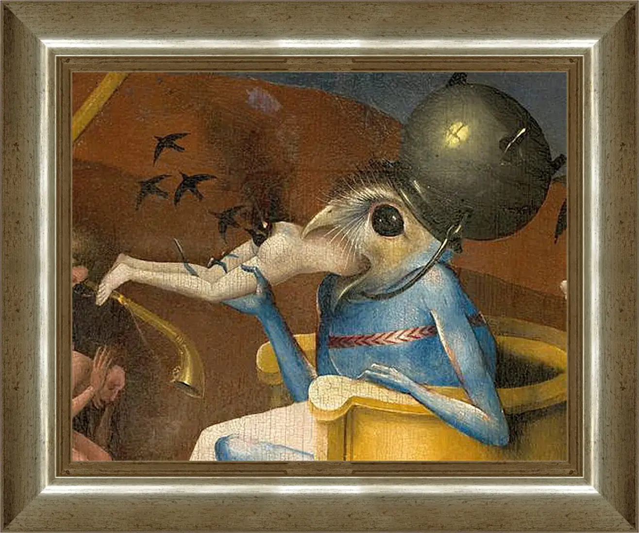 Картина в раме - Bird-headed monster or The Prince of Hell - close-up head. Иероним Босх