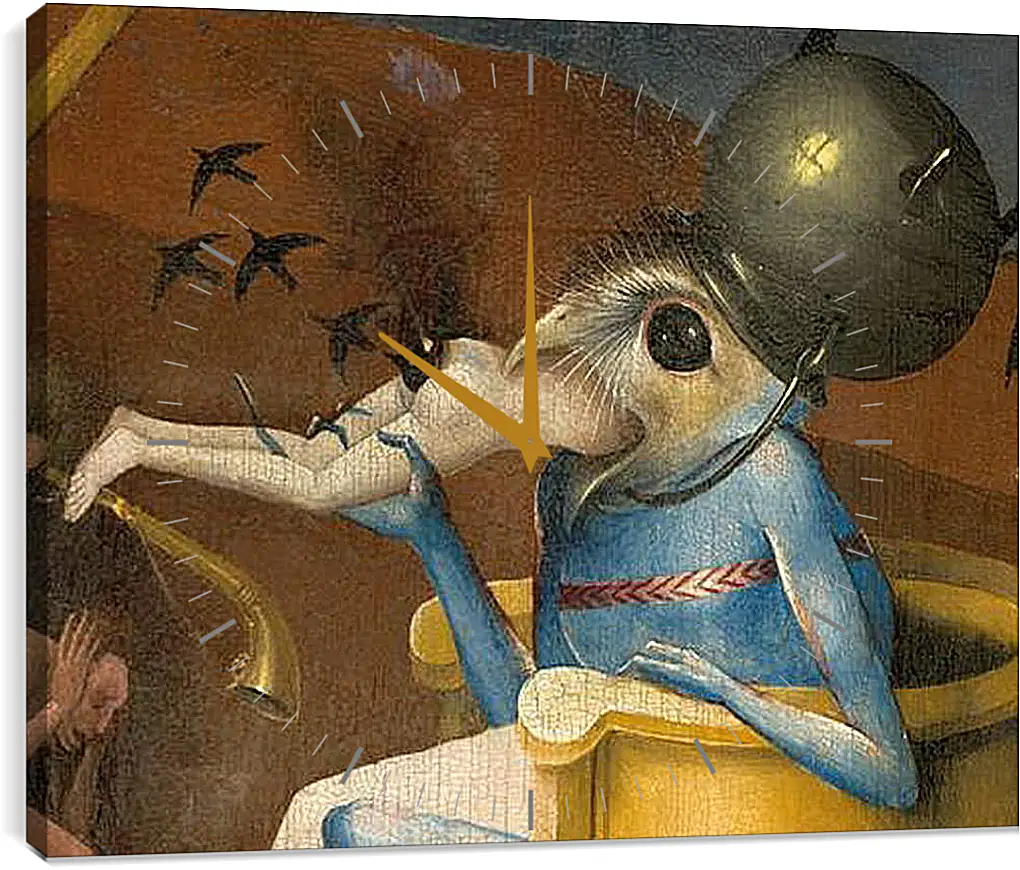 Часы картина - Bird-headed monster or The Prince of Hell - close-up head. Иероним Босх