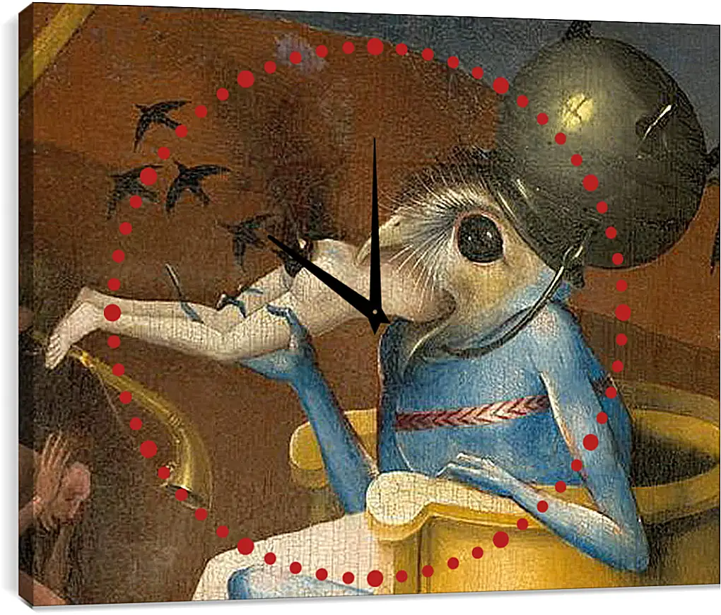 Часы картина - Bird-headed monster or The Prince of Hell - close-up head. Иероним Босх