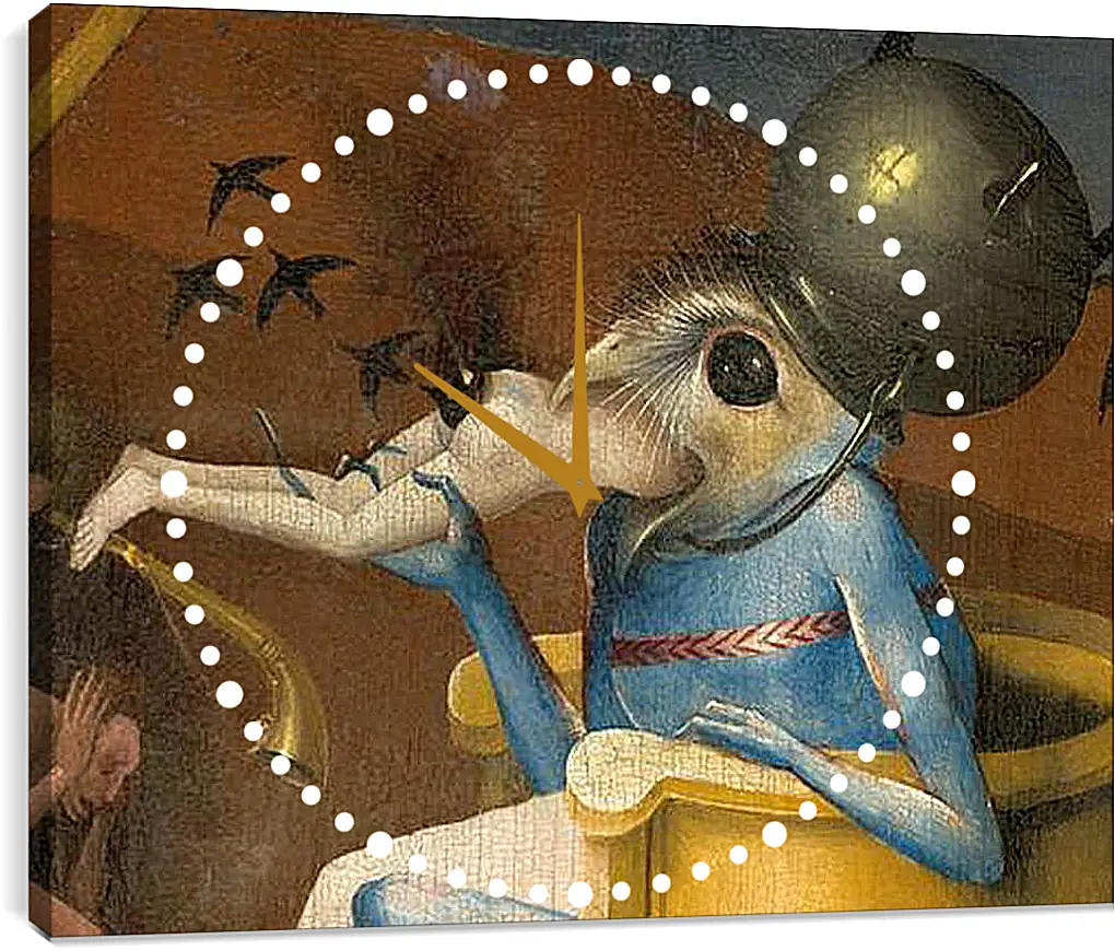Часы картина - Bird-headed monster or The Prince of Hell - close-up head. Иероним Босх