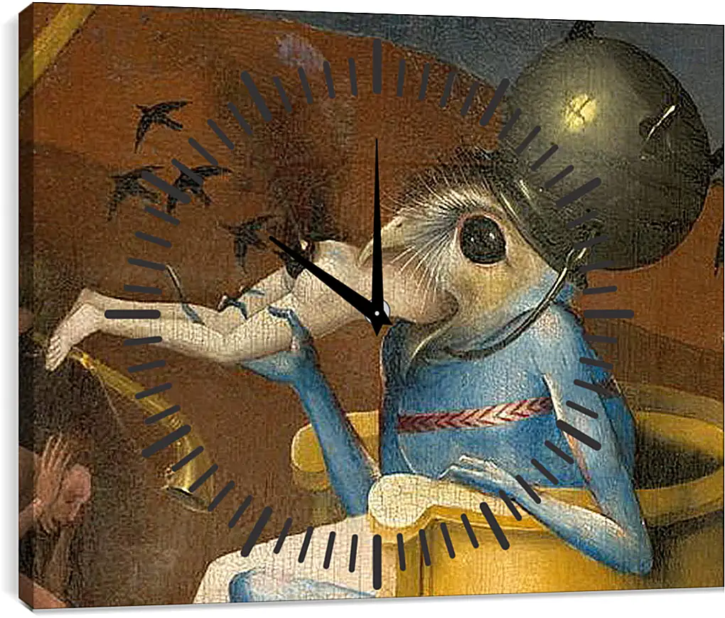 Часы картина - Bird-headed monster or The Prince of Hell - close-up head. Иероним Босх