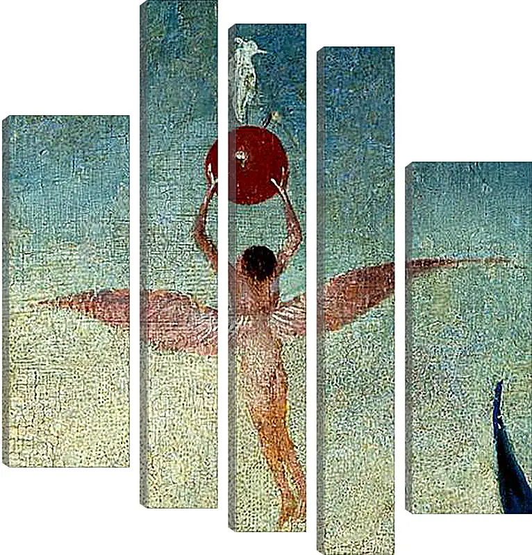 Модульная картина - Winged man with fruit flies to heaven. Иероним Босх