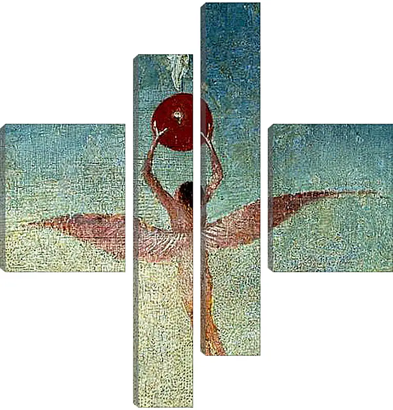 Модульная картина - Winged man with fruit flies to heaven. Иероним Босх