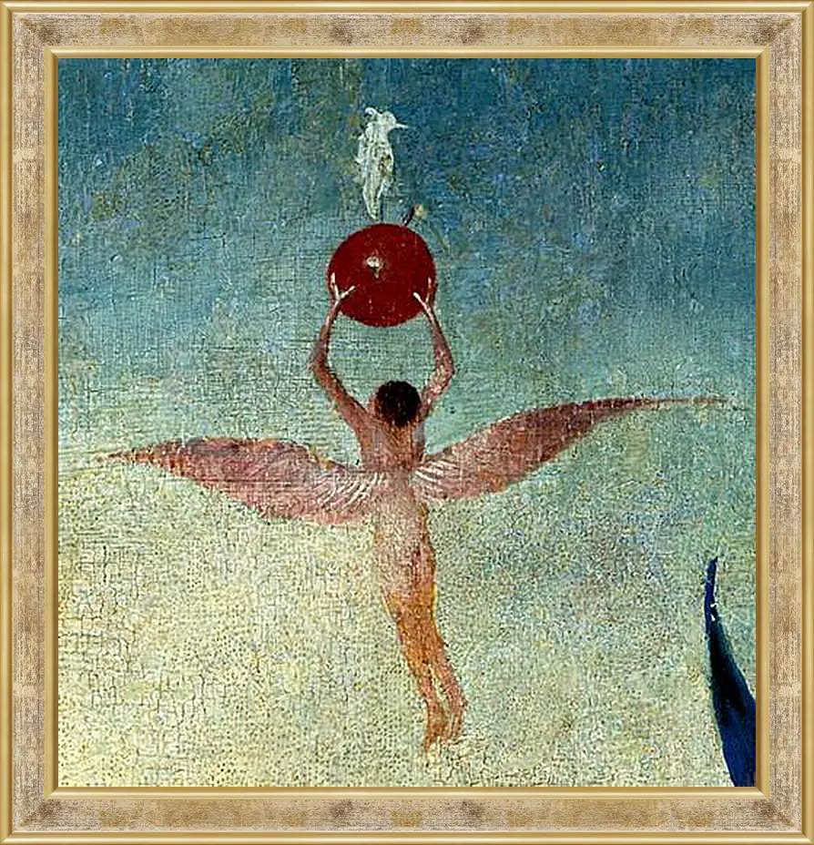 Картина в раме - Winged man with fruit flies to heaven. Иероним Босх