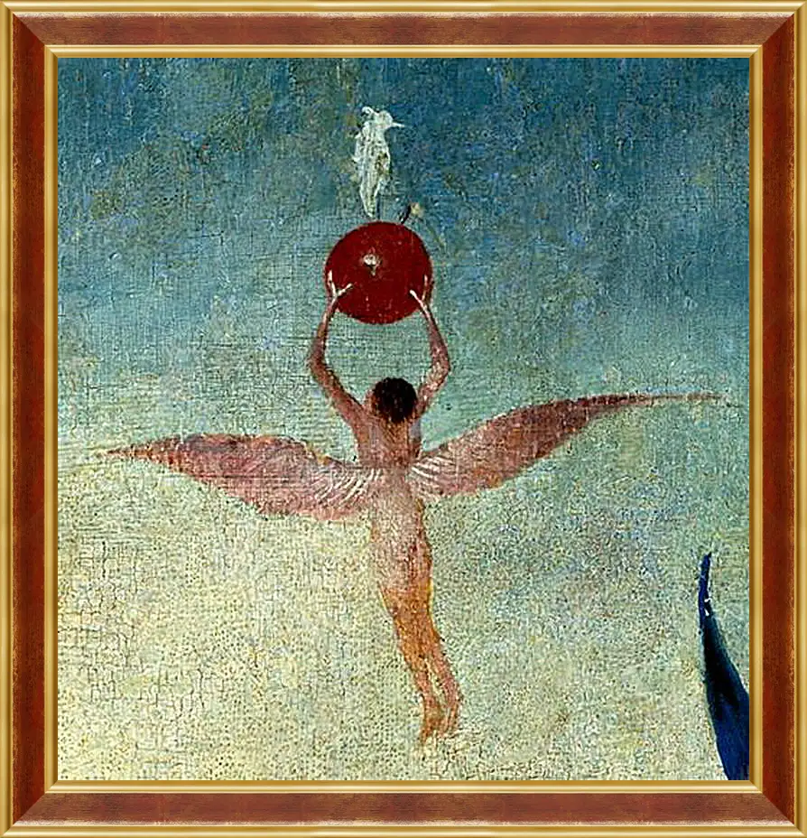 Картина в раме - Winged man with fruit flies to heaven. Иероним Босх