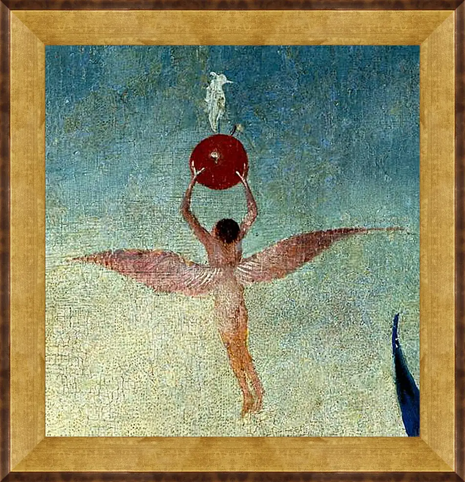 Картина в раме - Winged man with fruit flies to heaven. Иероним Босх