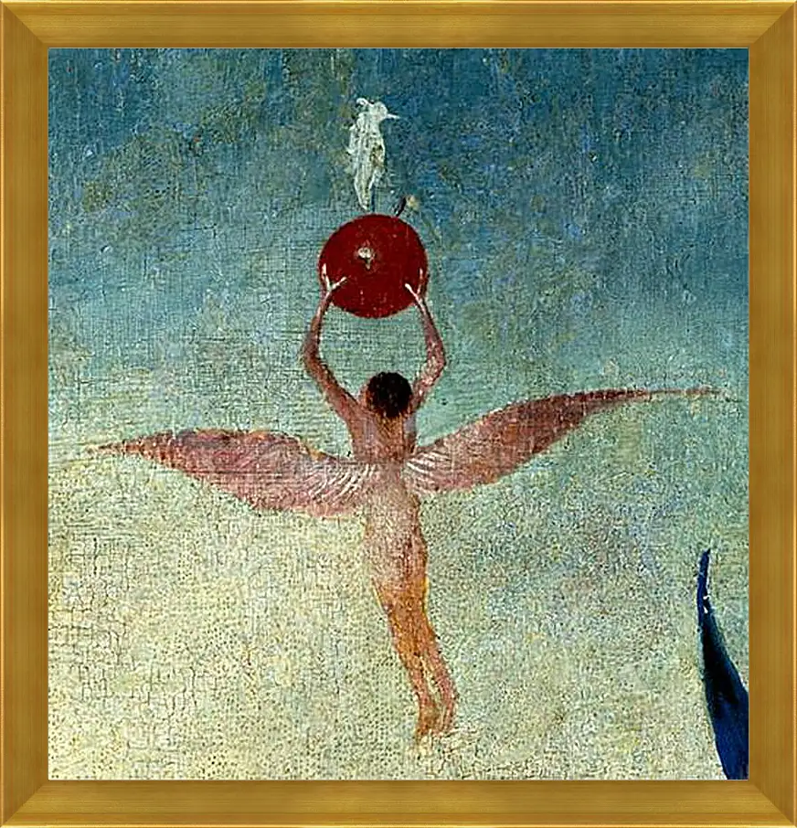 Картина в раме - Winged man with fruit flies to heaven. Иероним Босх
