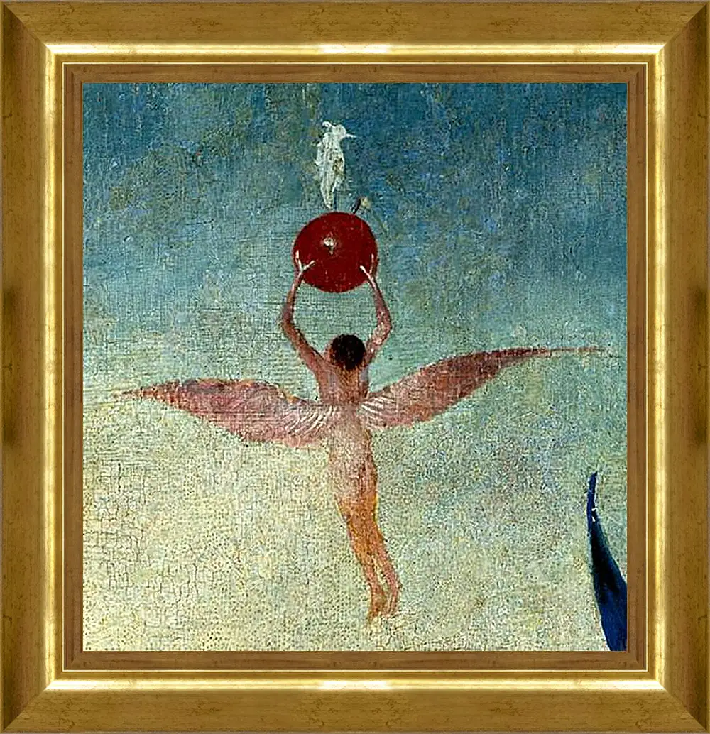 Картина в раме - Winged man with fruit flies to heaven. Иероним Босх