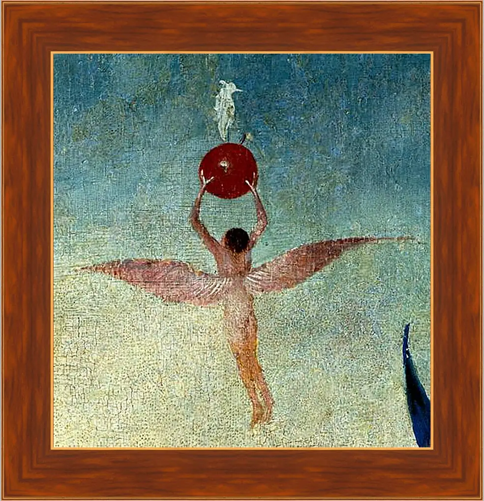 Картина в раме - Winged man with fruit flies to heaven. Иероним Босх
