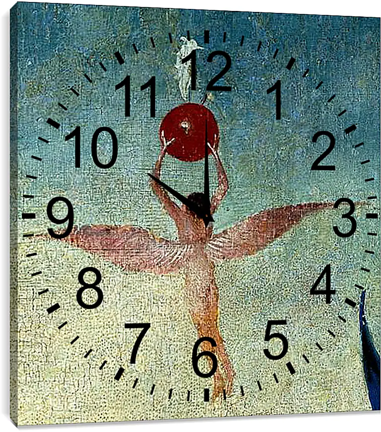 Часы картина - Winged man with fruit flies to heaven. Иероним Босх