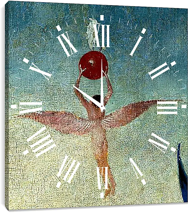 Часы картина - Winged man with fruit flies to heaven. Иероним Босх