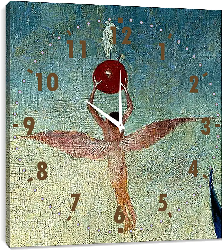 Часы картина - Winged man with fruit flies to heaven. Иероним Босх