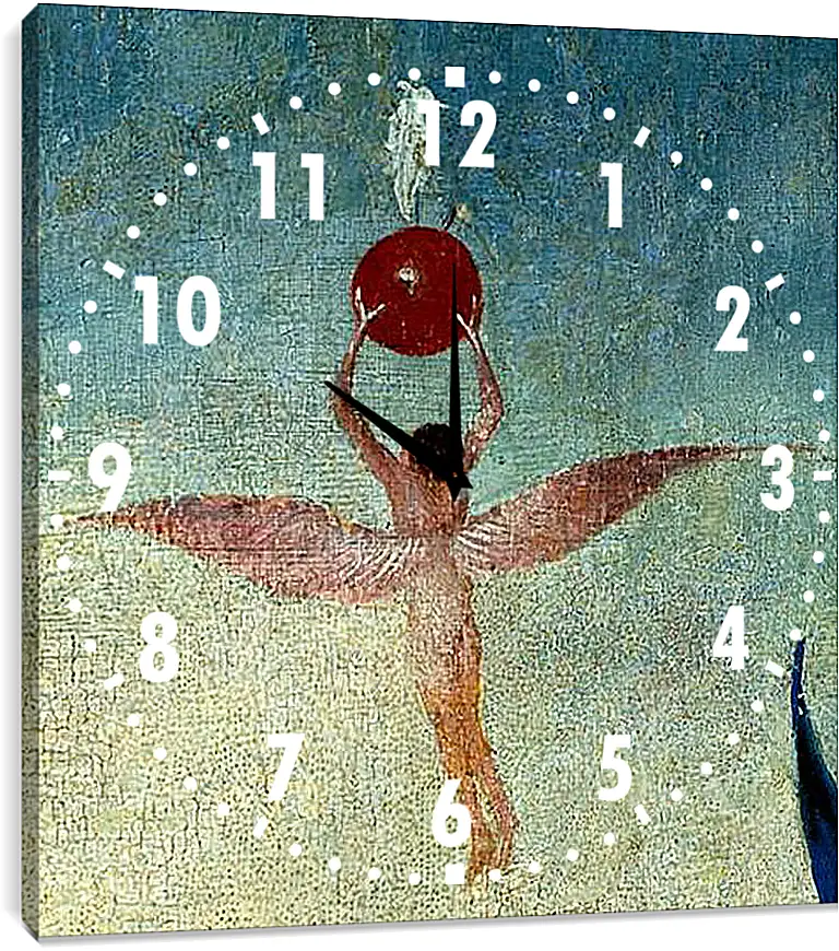 Часы картина - Winged man with fruit flies to heaven. Иероним Босх